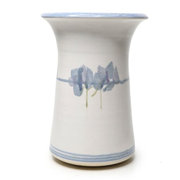 Vintage Stoneware Pottery Vase Jack Westlin Style Blue White Abstract Floral - Picture 1 of 11